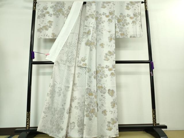 平和屋着物▽極上 小紋 単衣 お召地 南天蔦の葉 金彩 逸品 未使用 DZAA7941kh5