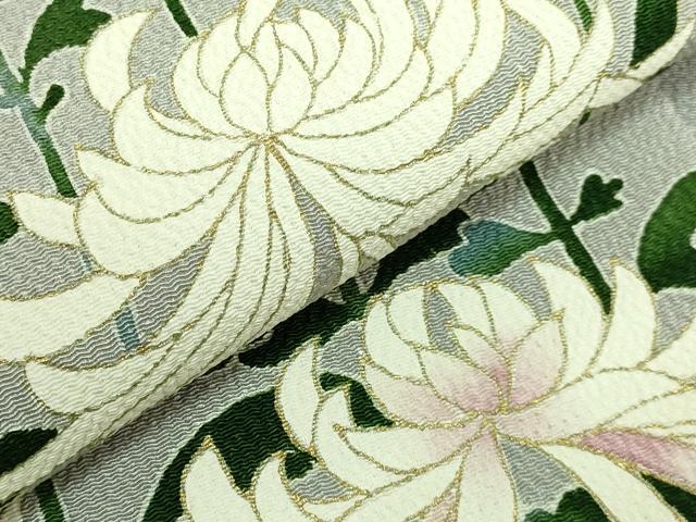 平和屋本店■超希少 東京友禅 久呂田明功 九寸名古屋帯 乱菊 灰色地 金彩 鬼しぼ縮緬 逸品 DZAA7958kh5