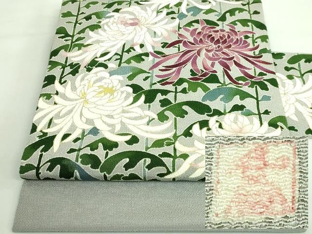 平和屋本店■超希少 東京友禅 久呂田明功 九寸名古屋帯 乱菊 灰色地 金彩 鬼しぼ縮緬 逸品 DZAA7958kh5