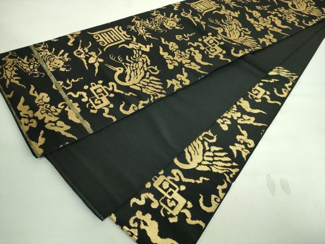 平和屋着物●極上 六通柄 本袋帯 龍村平蔵柄 寿鶴金華山文錦 黒地 金糸 逸品 DZAA7987kh5