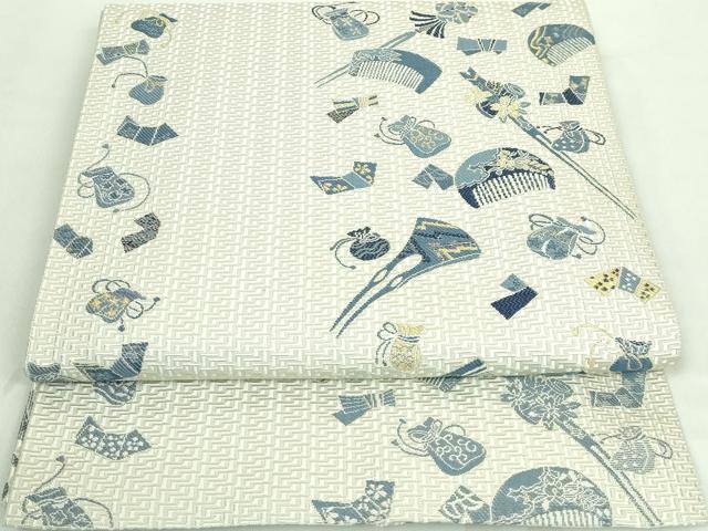 平和屋着物■極上 本場筑前博多織 八寸名古屋帯 本藍 櫛 簪 金糸 逸品 DZAA7999kh5