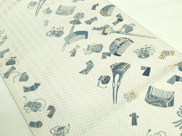 平和屋着物■極上 本場筑前博多織 八寸名古屋帯 本藍 櫛 簪 金糸 逸品 DZAA7999kh5