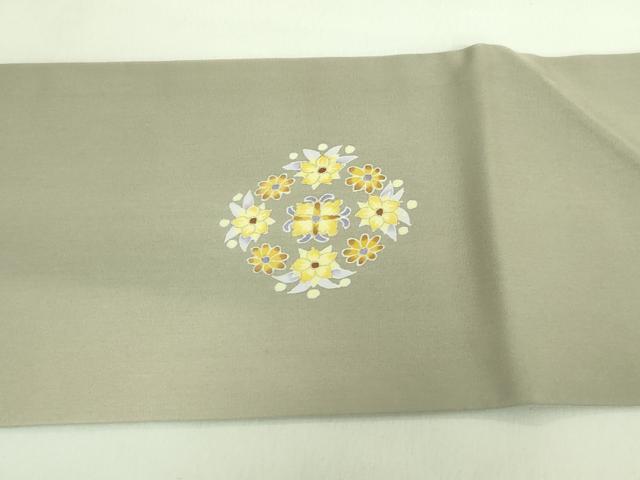 平和屋着物■極上 塩瀬 九寸名古屋帯 友禅 作家物 草花文 油色地 金彩 逸品 DZAA8004kh5