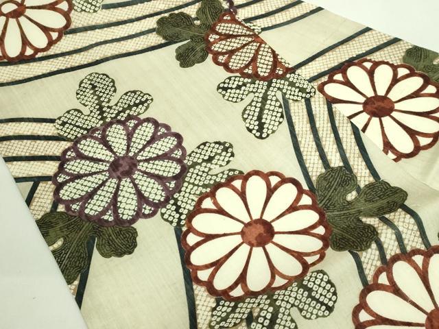 平和屋本店*極上 夏物 摺型友禅 京都 多ち花 九寸名古屋帯 生紬地 菊 逸品 未使用 DZAA8011kh5
