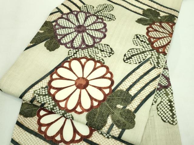 平和屋本店*極上 夏物 摺型友禅 京都 多ち花 九寸名古屋帯 生紬地 菊 逸品 未使用 DZAA8011kh5