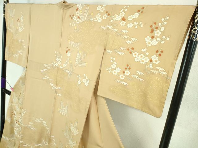 平和屋本店●極上 皇室献上作家 北出与三郎 訪問着 駒刺繍 松竹梅 飴色地 金彩 逸品 DZAB5103kh6