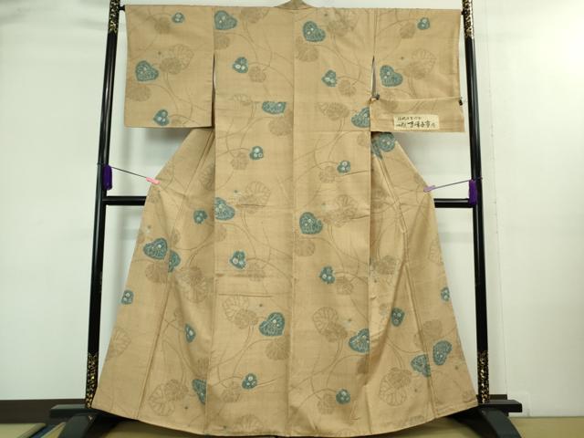 平和屋着物●極上 伝統工芸士 七代目 吉澤与市 紬 絞り 葵 100亀甲 証紙付き 逸品 未使用 DZAA8113kh5