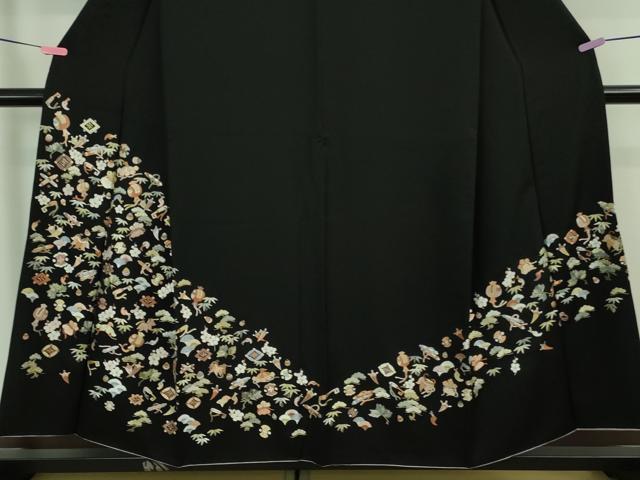 平和屋本店■極上 訪問着 総刺繍 宝尽くし 松竹梅 黒地 金糸 逸品 DZAA8122kh5