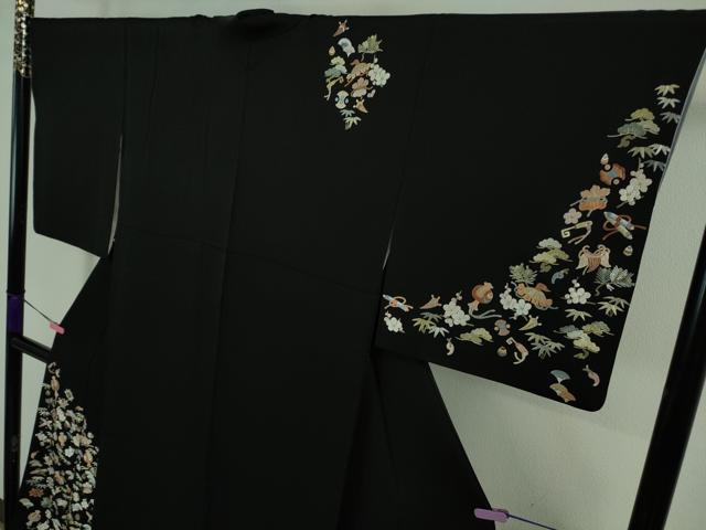 平和屋本店■極上 訪問着 総刺繍 宝尽くし 松竹梅 黒地 金糸 逸品 DZAA8122kh5