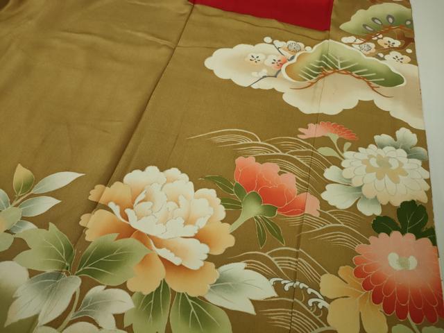 平和屋着物■極上 アンティーク 大正ロマン 振袖 駒刺繍 立波吉祥花松文 逸品 DZAA8130kh5