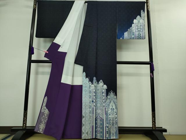 平和屋本店■極上 金彩友禅 卓越技能者・名工・和田光正 訪問着・袋帯セット 濃紺地 暈し染め 銀彩 逸品 DZAA8161kh5