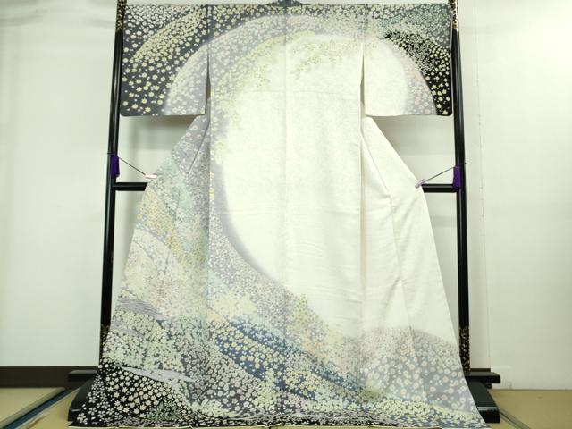 平和屋本店●極上 中国三大刺繍 相良刺繍 訪問着 舞花文 暈し染め 銀通し地 ロング丈 逸品 未使用 DZAB6760kh6
