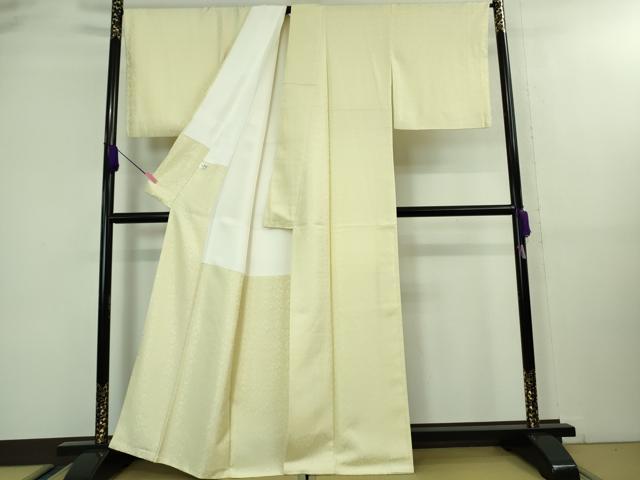 平和屋着物●極上 染色家 岸上純平 色無地 お召地 鳳凰唐草地紋 女郎花色 健勝苑扱い 逸品 DZAA8184kh5