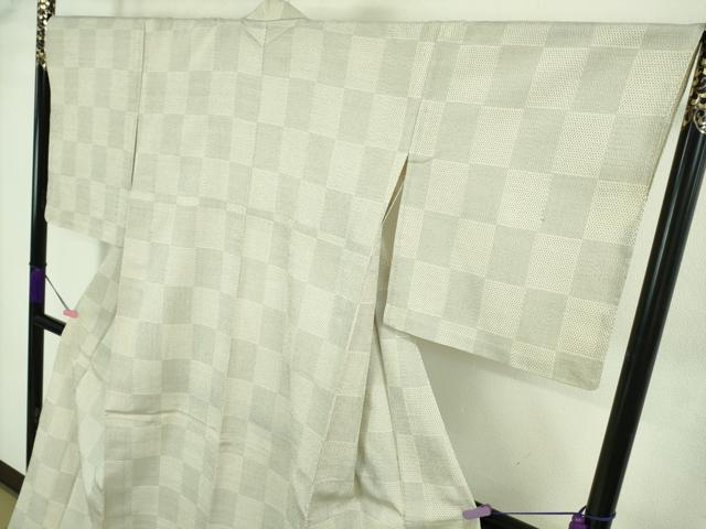 平和屋本店▽極上 本塩沢 単衣 110亀甲 市松文様 ゑり善扱い ロング丈 逸品 未使用 DZAA8198kh5