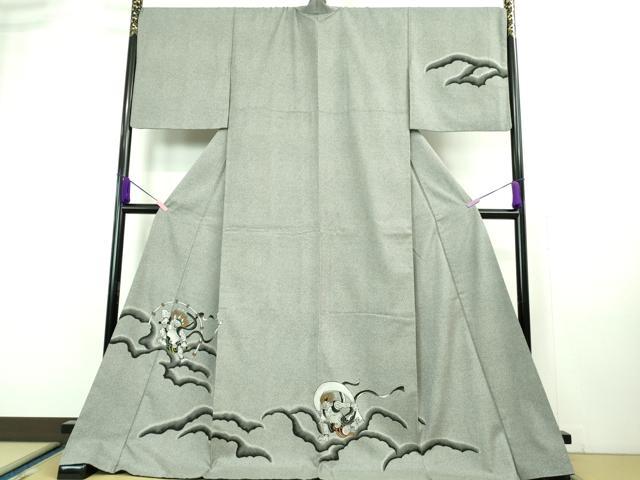 平和屋本店■極上 訪問着 お召地 風神雷神 ロング丈 逸品 DZAA8210kh5
