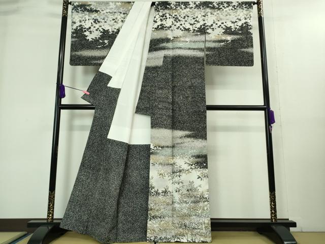 平和屋本店■極上 石川県指定無形文化財 牛首紬 白山工房 手織り 訪問着 草葉文 証紙付き 逸品 DZAA8211kh5