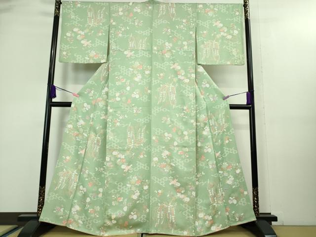 平和屋着物■極上 創業460年・千總 小紋 吉祥花文 薄萌葱色地 金彩 伊勢丹扱い 反端付き 逸品 DZAA8214kh5
