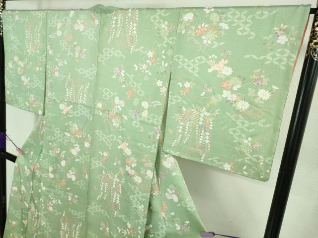 平和屋着物■極上 創業460年・千總 小紋 吉祥花文 薄萌葱色地 金彩 伊勢丹扱い 反端付き 逸品 DZAA8214kh5