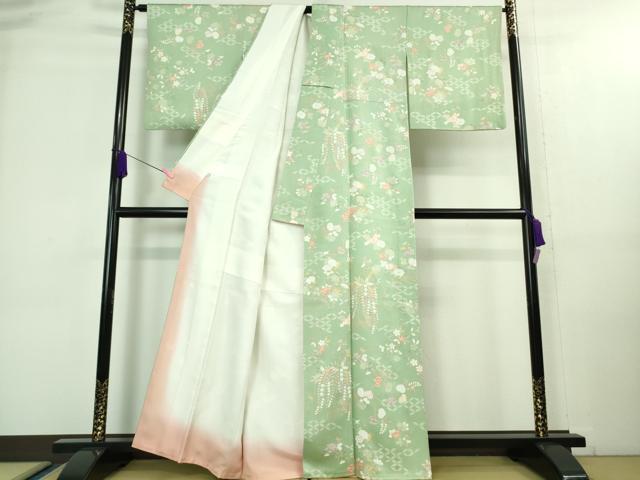 平和屋着物■極上 創業460年・千總 小紋 吉祥花文 薄萌葱色地 金彩 伊勢丹扱い 反端付き 逸品 DZAA8214kh5