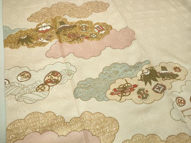 平和屋本店■極上 皇室献上作家 藤井寛 訪問着 駒刺繍 雲重ね 宝尽くし 桜色地 金彩 京都きもの友禅扱い 逸品 DZAA8217kh5