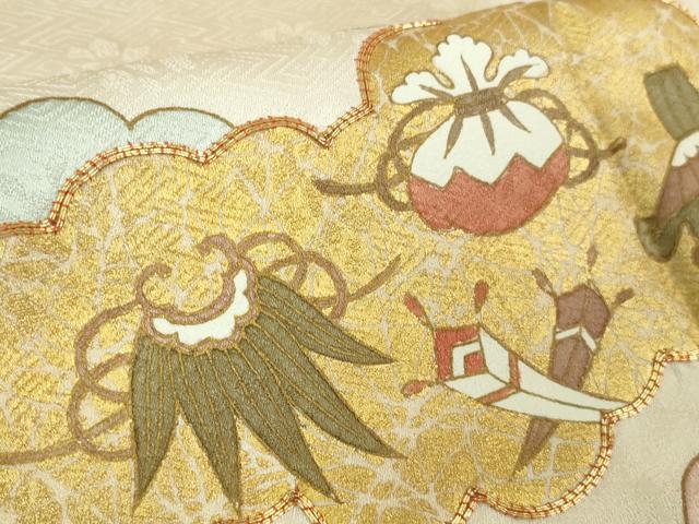 平和屋本店■極上 皇室献上作家 藤井寛 訪問着 駒刺繍 雲重ね 宝尽くし 桜色地 金彩 京都きもの友禅扱い 逸品 DZAA8217kh5