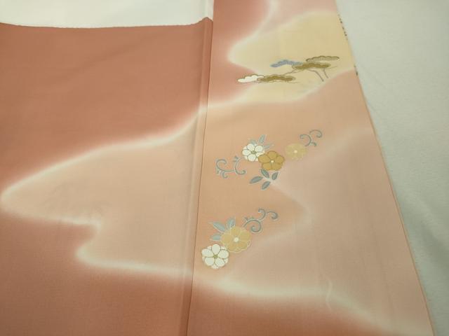 平和屋本店■極上 創業460年・千總 訪問着 扇面吉祥花文 甚三紅色地 暈し染め 金彩 逸品 DZAA8218kh5