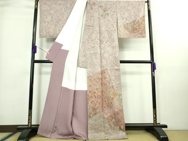 平和屋本店■極上 山岡古都・古都染人 染織美術品 薬墨染 天目織 お召 訪問着 更紗花文 逸品 未使用 DZAA8226kh5