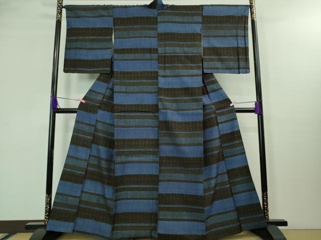平和屋着物●極上 本場結城紬 重要無形文化財 80亀甲 吉祥横段文 逸品 DZAA8233kh5