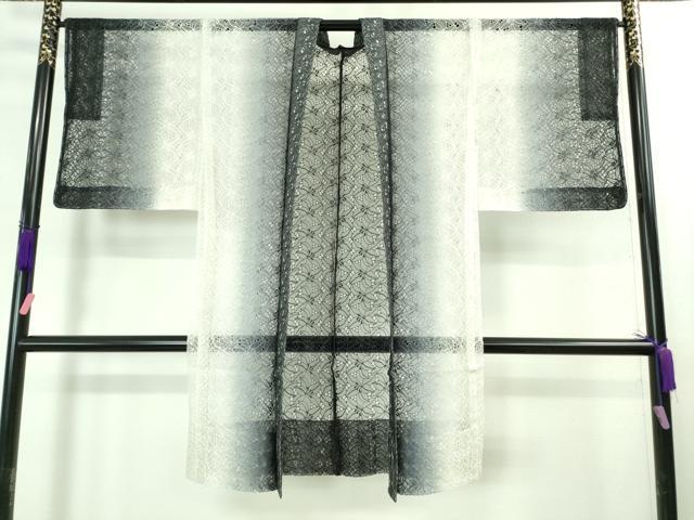 平和屋本店■極上 シルクオーガンジー 長羽織 スリーシーズン 春夏秋 塵除け 刺繍 花尽くし 暈し染め 反端付き 逸品 未使用 DZAA8249kh5
