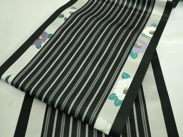 平和屋着物●極上 本場筑前博多織 八寸名古屋帯 椿間道 黒地 逸品 DZAA8260kh5