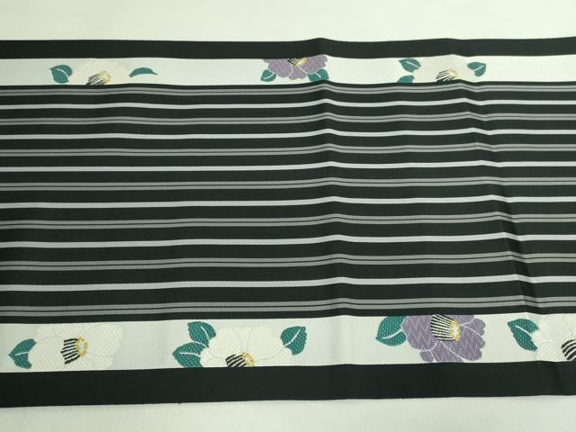 平和屋着物●極上 本場筑前博多織 八寸名古屋帯 椿間道 黒地 逸品 DZAA8260kh5