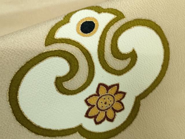 平和屋本店■極上 銀座 志ま亀 九寸名古屋帯 松皮菱 白茶色地 鬼しぼ縮緬 金彩 伊と幸 たとう紙付き 逸品 DZAA8284kh5