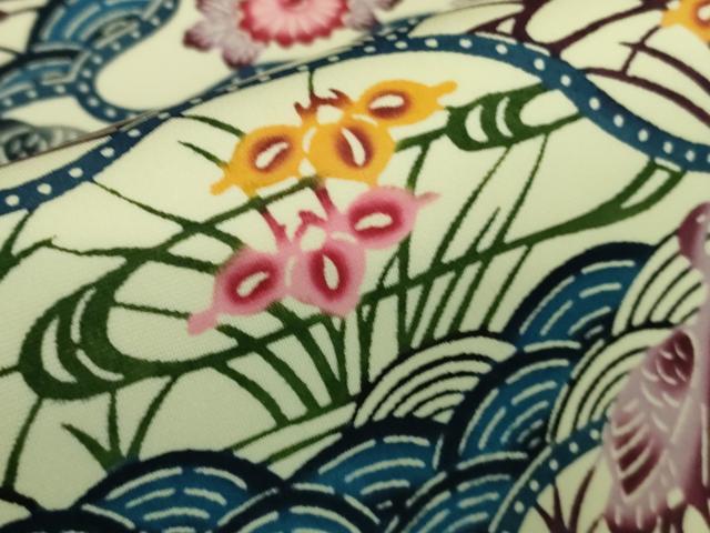 平和屋本店■極上 人間国宝 玉那覇有公 本場琉球紅型 塩瀬 九寸名古屋帯 花鳥文 逸品 DZAA8286kh5