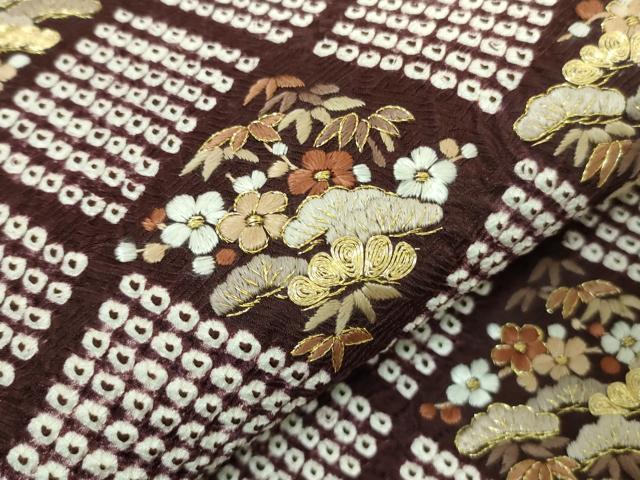 平和屋着物●極上 工芸染織宮下 九寸名古屋帯 刺繍 絞り 松花菱文 紫紺色地 金糸 たとう紙付き 逸品 DZAA8291kh5