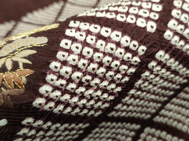 平和屋着物●極上 工芸染織宮下 九寸名古屋帯 刺繍 絞り 松花菱文 紫紺色地 金糸 たとう紙付き 逸品 DZAA8291kh5