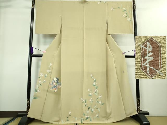 平和屋本店■極上 二代目・由水十久 本加賀友禅 訪問着 杜鵑草 白橡色地 大丸扱い 逸品 DZAA8328kh5