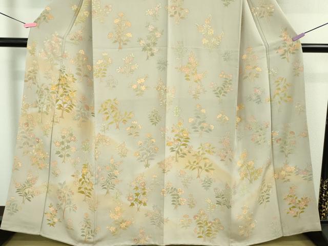 平和屋本店■極上 創業460年・千總 訪問着 刺繍 草花文 白梅鼠色地 暈し染め 金彩 逸品 DZAA8333kh5