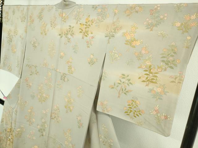 平和屋本店■極上 創業460年・千總 訪問着 刺繍 草花文 白梅鼠色地 暈し染め 金彩 逸品 DZAA8333kh5