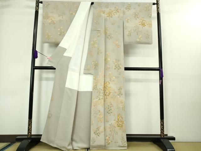 平和屋本店■極上 創業460年・千總 訪問着 刺繍 草花文 白梅鼠色地 暈し染め 金彩 逸品 DZAA8333kh5