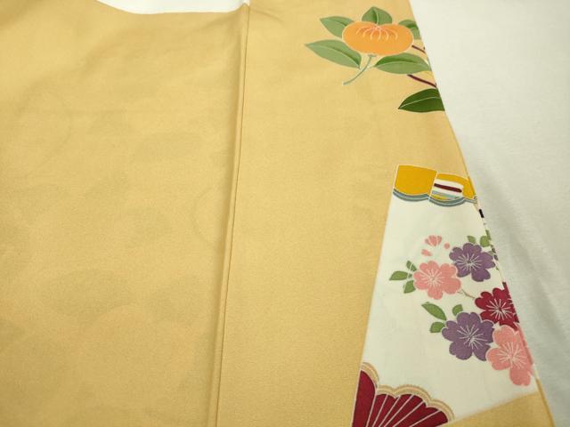 平和屋本店■極上 創業460年・千總 振袖 駒刺繍 檜扇橘花文 卵色地 金彩 逸品 DZAA8334kh5