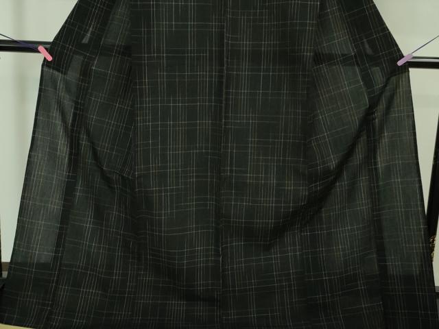 平和屋着物∴極上 夏物 浴衣 仁伍エ門 綿麻縮 ロング丈 黒地 小千谷織物 吉新織物謹製 証紙付き 逸品 未使用 DZAA8354kh5