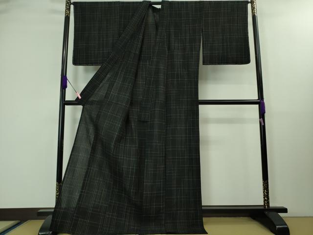 平和屋着物∴極上 夏物 浴衣 仁伍エ門 綿麻縮 ロング丈 黒地 小千谷織物 吉新織物謹製 証紙付き 逸品 未使用 DZAA8354kh5