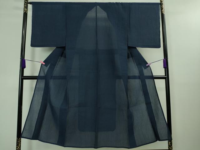 平和屋着物*極上 夏物 男性 本場小千谷ちぢみ 麻 色無地 留紺色 逸品 DZAA8361kh5
