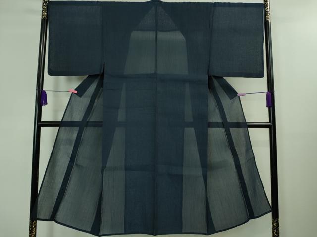 平和屋着物■極上 夏物 男性 本場小千谷ちぢみ 麻 キングサイズ 色無地 留紺色 逸品 DZAA8365kh5