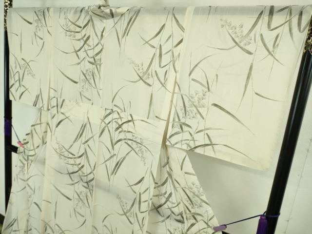 平和屋着物*極上 夏物 結城紬 夏結城 ロング丈 小紋柄 枝葉花文 手描き 逸品 DZAA8372kh5