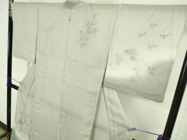 平和屋本店▽極上 訪問着 無双 紗袷 紗×絽 手描き 枝花文 灰梅色地 逸品 DZAA8376kh5