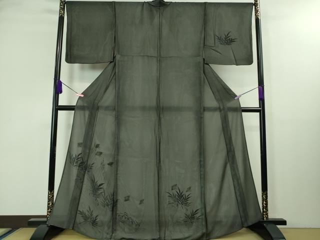 平和屋本店▽極上 訪問着 無双 紗袷 紗×絽 手描き 立波に千鳥 黒地 逸品 DZAA8377kh5