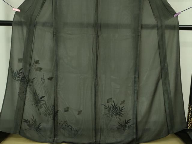 平和屋本店▽極上 訪問着 無双 紗袷 紗×絽 手描き 立波に千鳥 黒地 逸品 DZAA8377kh5