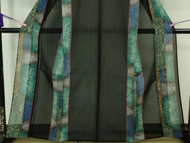 平和屋本店■希少 夏物 前田仁仙 仁仙更紗 本場縞大島紬 夏大島 更紗間道 黒地 反端付き 逸品 DZAA8380kh5