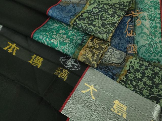平和屋本店■希少 夏物 前田仁仙 仁仙更紗 本場縞大島紬 夏大島 更紗間道 黒地 反端付き 逸品 DZAA8380kh5